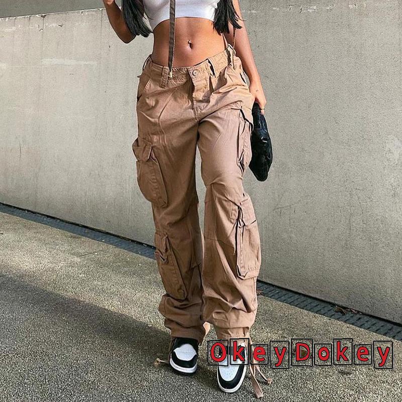 Quần túi hộp có dây kéo màu sắc đơn giản cho nữ