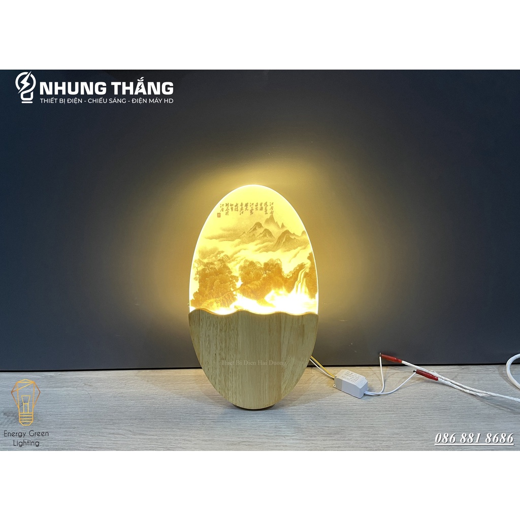 Đèn Tường Led Decor Trang Trí Hình Bầu Dục DT-104 - 3 Chế Độ Ánh Sáng - Thân Đèn Làm Từ Gỗ Bền Đẹp