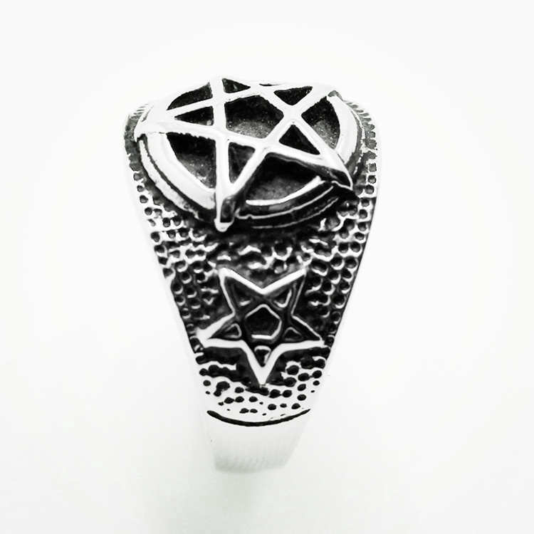 Stainless Steel Gothic Punk Satan Inverted Pentagram Satanic Symbol Vintage Biker Star Ring Jewelry