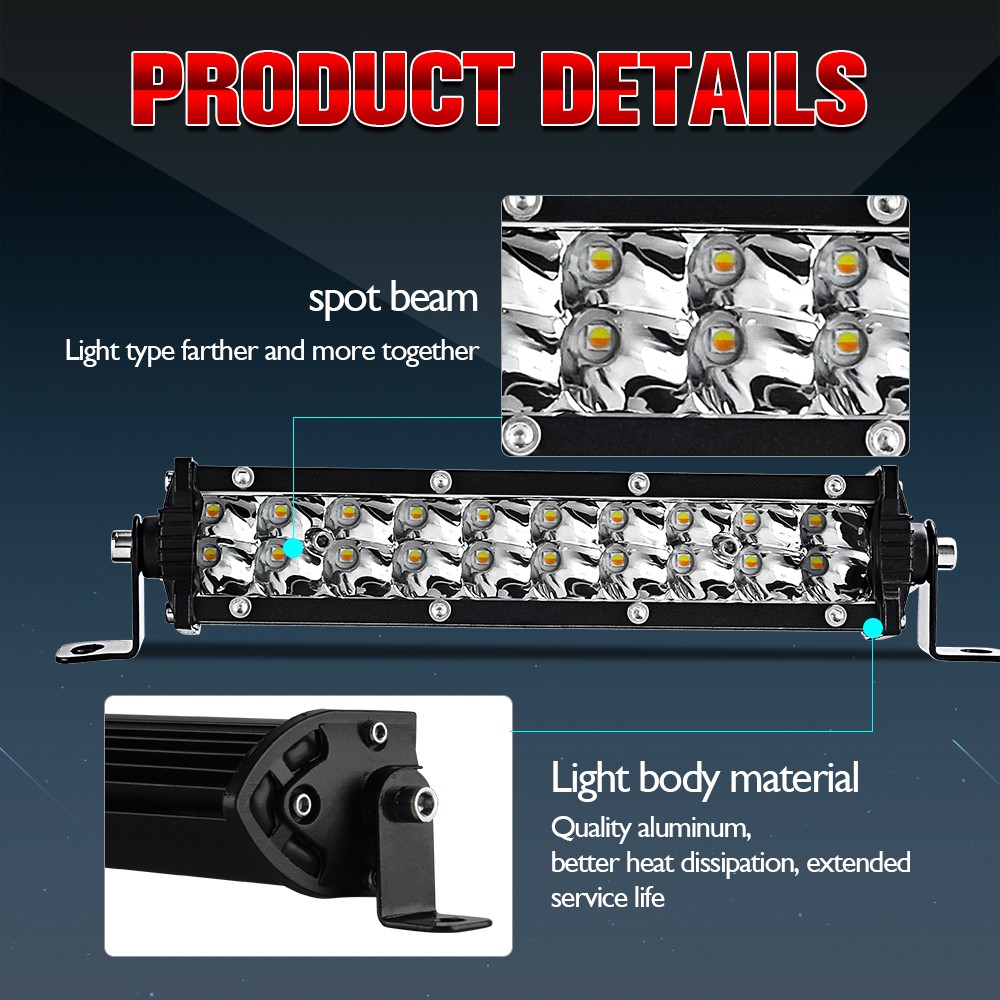 UNI-SHINE 7inch 14inch 20inch LED Flashing Light Bar White Light Mixed Yellow Fog Flash Working Light 12V 24V Led Bar 2 Rows 4x4 Truck Offroad Car Driving Light Bar