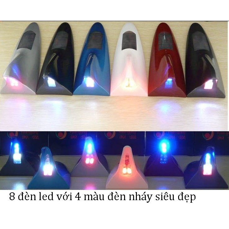 Vây cá mập TRANG TRÍ 8 led pin mặt trời KHÔNG CÓ ĂNG TEN xe hơi 7 màu thời trang