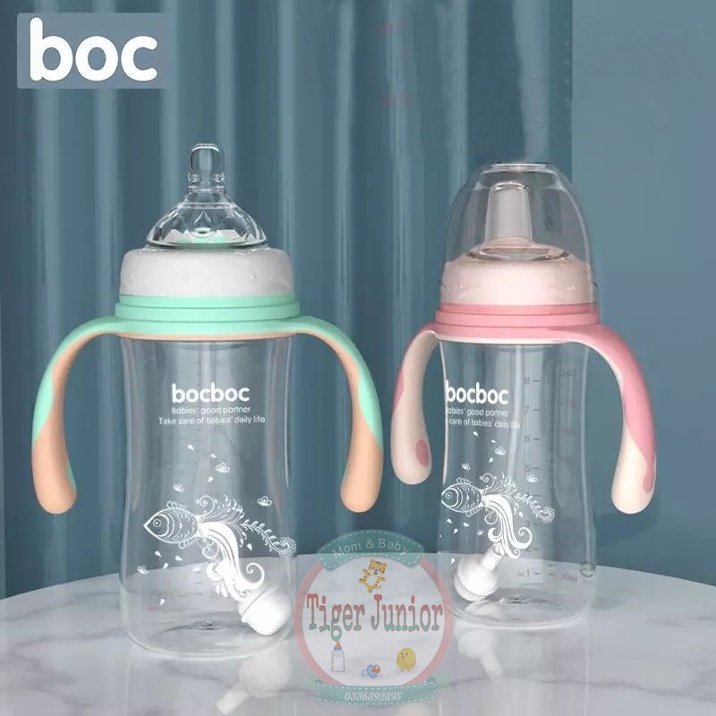 Bình 3 giai đoạn, Bình sữa, bình nước, bình tập uống chống sặc BOC 240ml/300ml.