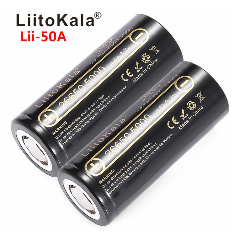 Pin sạc li-ion liitokala 26650 50A pin có 2 đầu phẳng