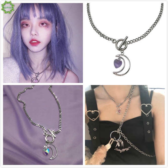 Dây chuyền mặt hình vầng trăng rỗng và trái tim phong cách Harajuku | BigBuy360 - bigbuy360.vn