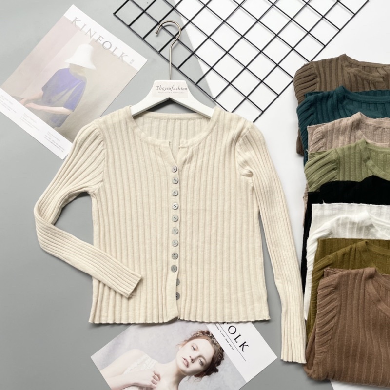 Áo Khoác Cardigan Nữ Cổ Tròn Phối Cúc Lấp Lánh Chất Len Đũa Co Dãn Tốt Êm Mềm Mại - M21110
