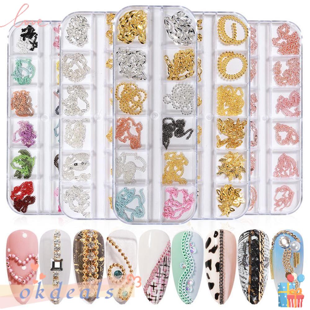 ღOKDEALSღ 12 Grids DIY Metal Chain 3D Manicure Decor Metallic Rivet Charms NEW Mixed Style Stars Moon Nail Jewelry