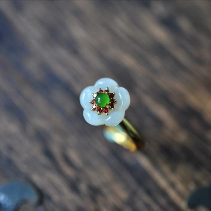 Nhẫn Mạ Bạc S925 Mạ Vàng 18K Đính Đá Ngọc Bích Nhân Tạo Thanh Lịch