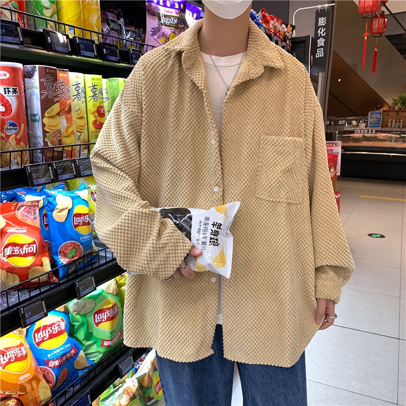 Áo Sơ Mi Nhung Tay Dài Màu Sắc Đơn Giản Phong Cách Retro Hàn Quốc Cho Nam Giới