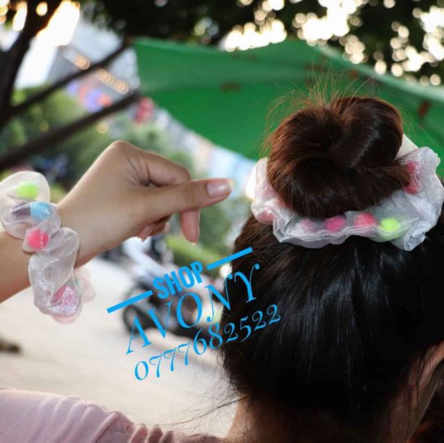 Cột tóc voal Scrunchies Trân Châu - Boom boom