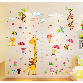 Decal dán tường trang trí phòng cho bé: Thú bóng bay ghép đo chiều cao bé