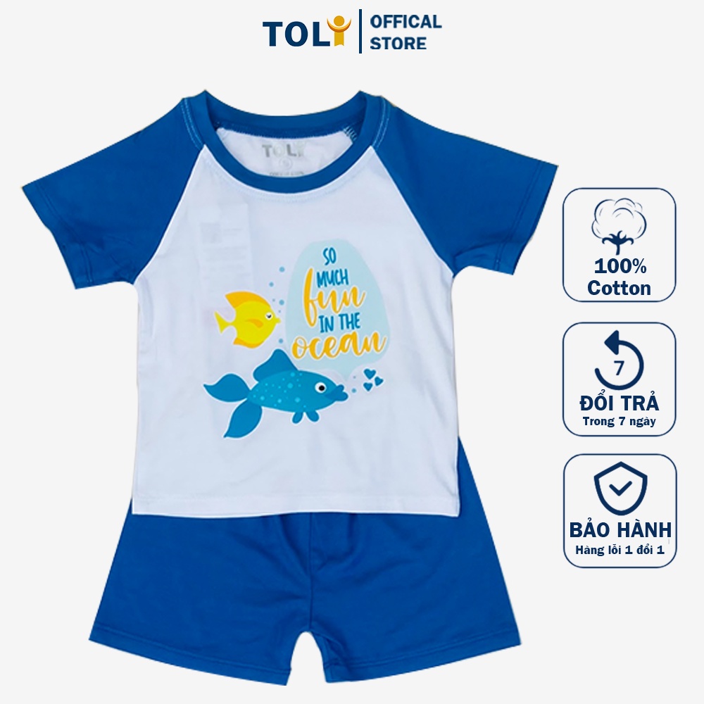 Bộ Quần Áo Bé Trai Toli Chất Liệu Cotton Mềm Mịn, Thoáng Mát, 3 Màu Cực Đáng Yêu 4-16kg