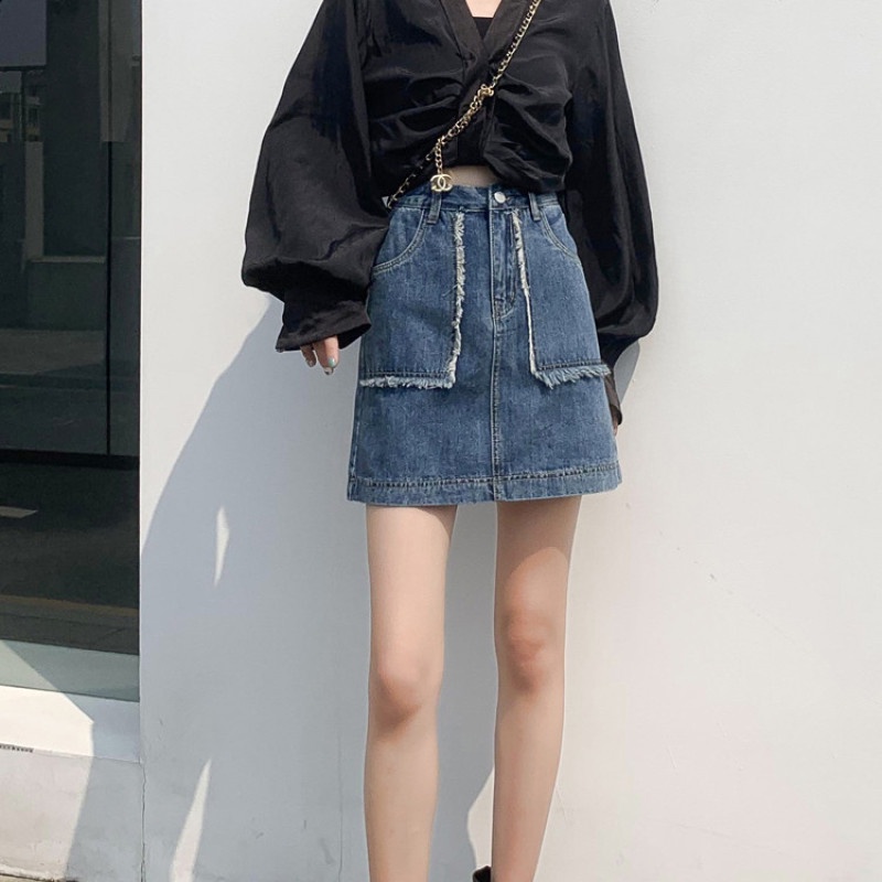 Chân Váy Denim Lưng Cao Thiết Kế Quyến Rũ Dễ Phối Đồ Thời Trang Mùa Hè Cho Nữ