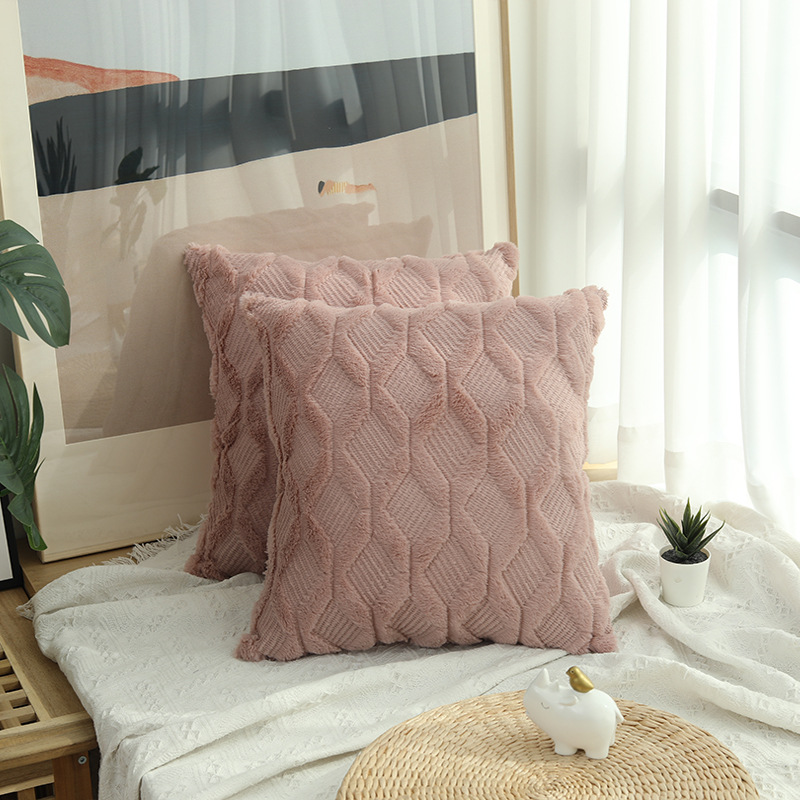Vỏ gối nhung mềm họa tiết vân kim cương màu trơn dùng trang trí sofa/ tiệc 40/45/5cm