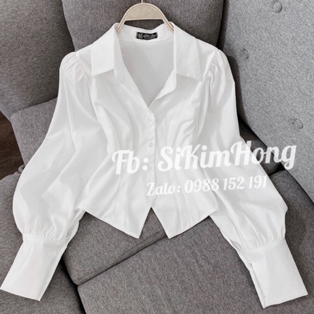 Áo sơ mi croptop tay phồng sang trọng M52( Ảnh shop chụp thật 100%) | BigBuy360 - bigbuy360.vn