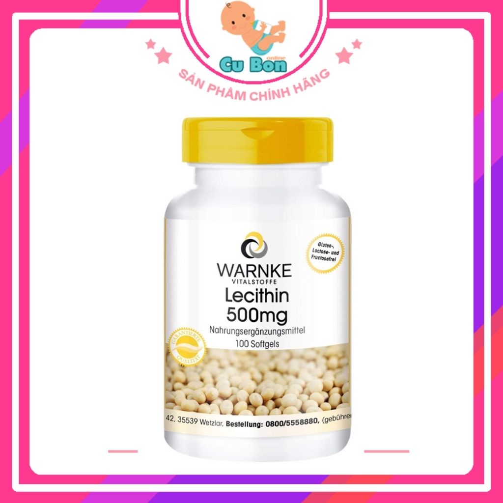 Mầm đậu nành tăng kích thước vòng 1 Warnke Vitalstoffe Lecithin 500mg của Đức hỗ trợ làm đẹp da, đào thải độc tố gan