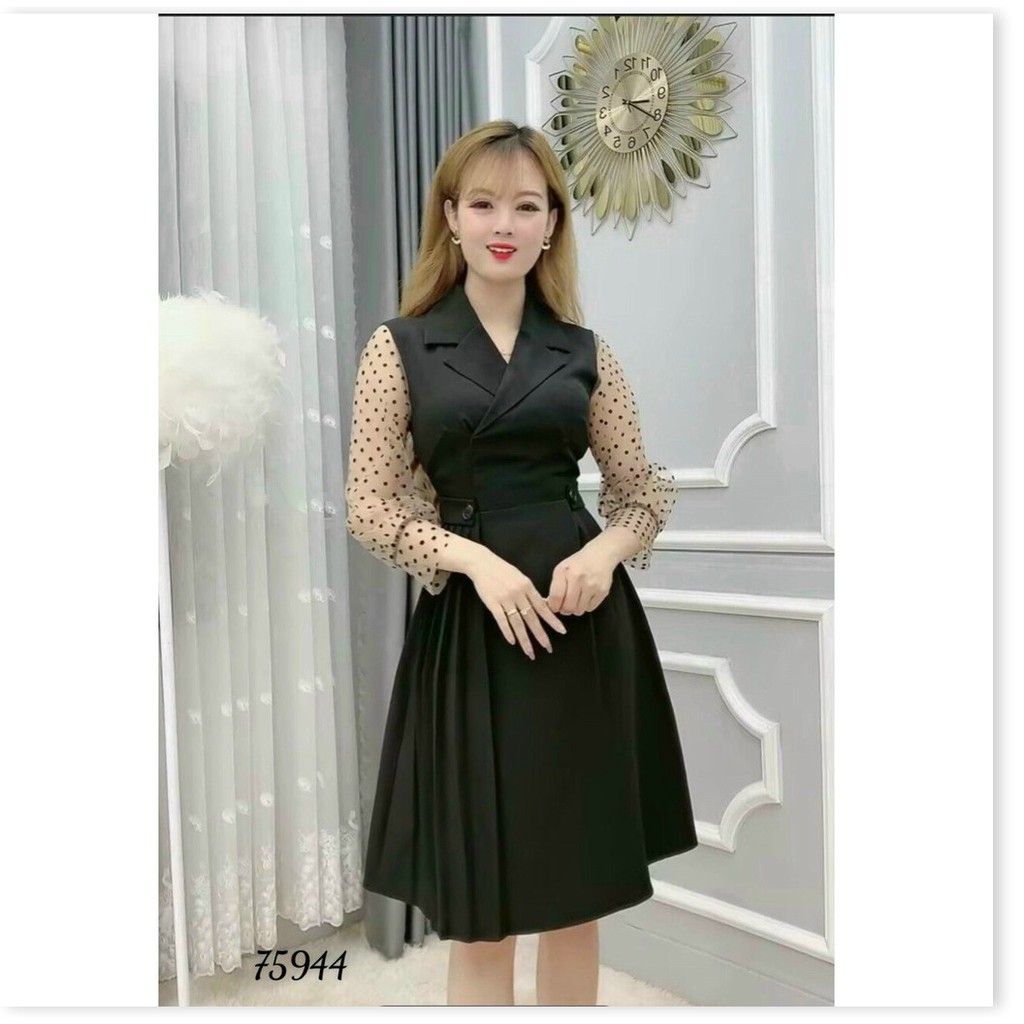 ĐẦM XÒE DỰ TIỆC TAY DÀI CHẤM BI CỰC HOT SIÊU XINH ĐẸP HQ FASHION NEW