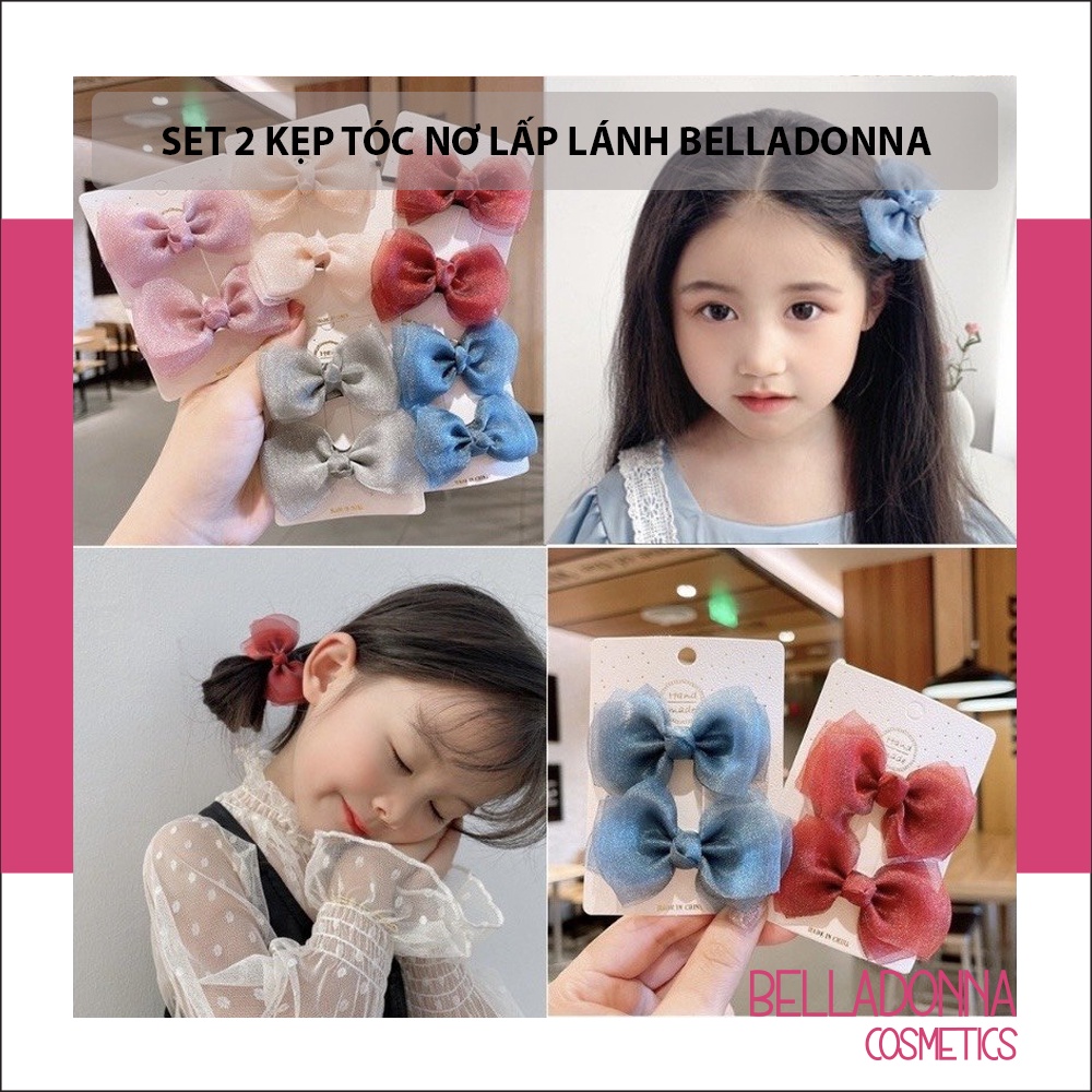 Set 2 Kẹp Tóc Hình Nơ Lấp Lánh Cho Bé Gái BellaDonna 