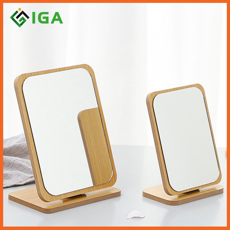 Gương soi để bàn, gương gỗ trang điểm nhỏ gọn tiện lợi decor trang trí bàn kệ - gp120.04
