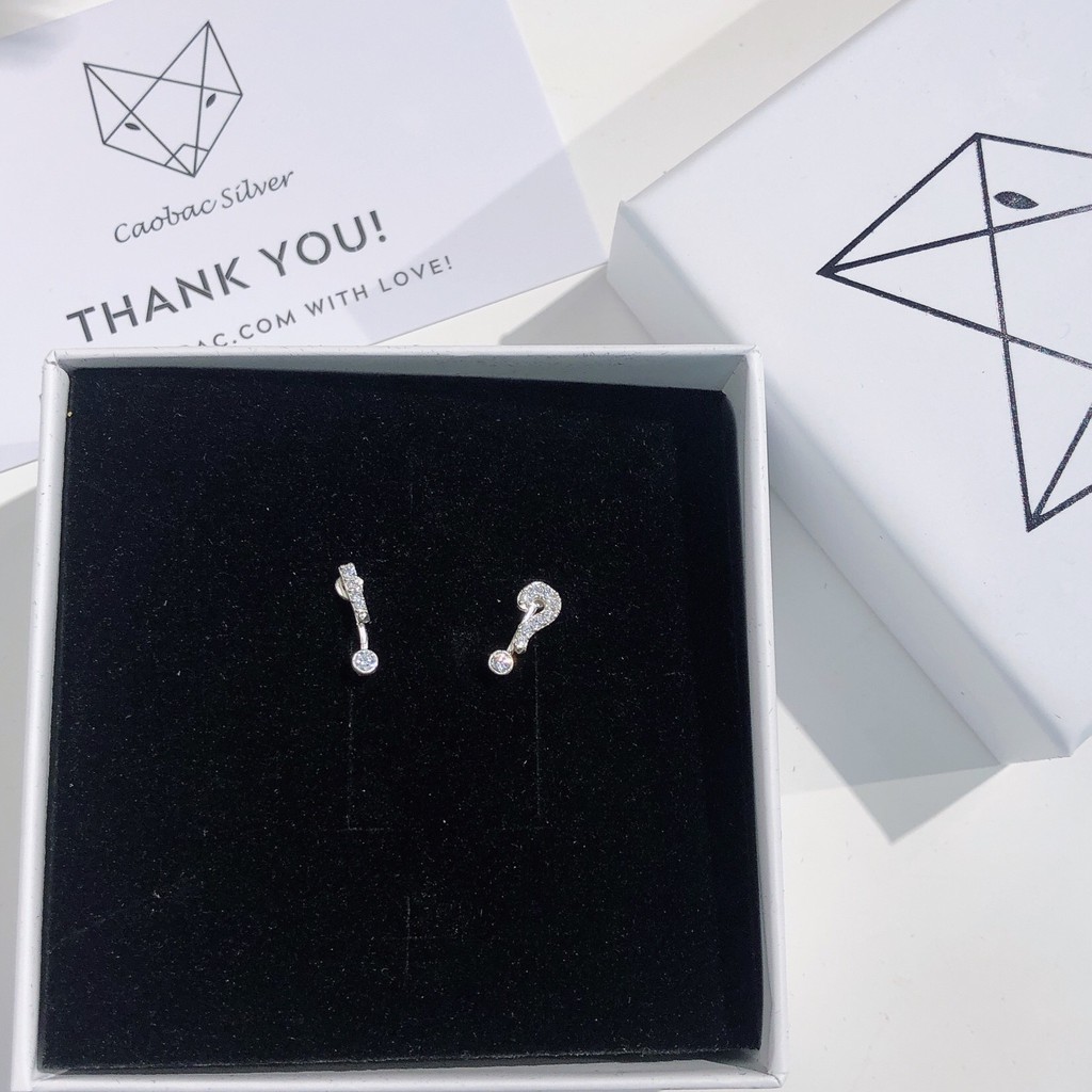 Khuyên Tai Bạc CaoBac Jewellery Cho Nữ Nụ Hình Chấm Than Hỏi Chấm