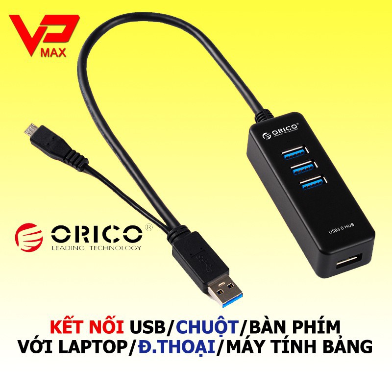 Bộ chia 4 cổng USB 3.0 / Orico tích hợp cổng OTG cho điện thoại