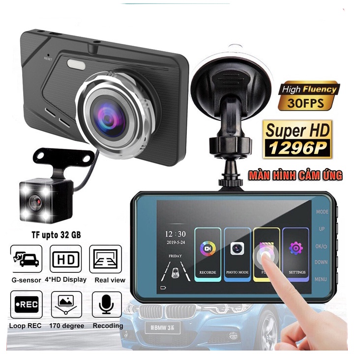 4 inch Camera Hành Trình Giám Sát An Toàn Cho Ô Tô Màn Hình IPS Có 2 Mắt Ghi Hình Trước Sau 1080P Full HD Siêu Rõ Nét Gó