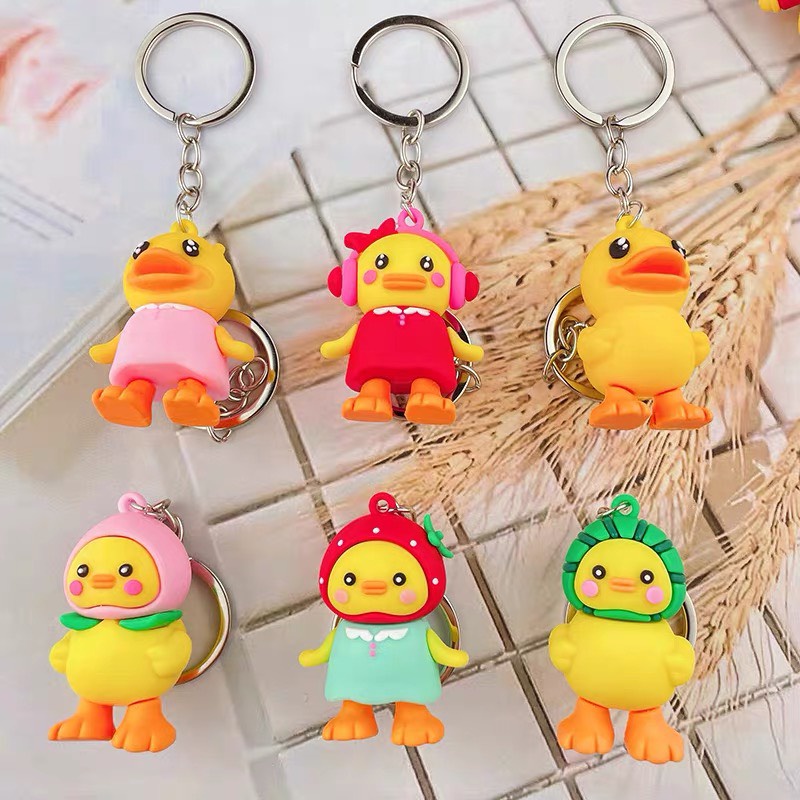 Móc khoá vịt trái cây dễ thương dùng treo khoá xe , balo