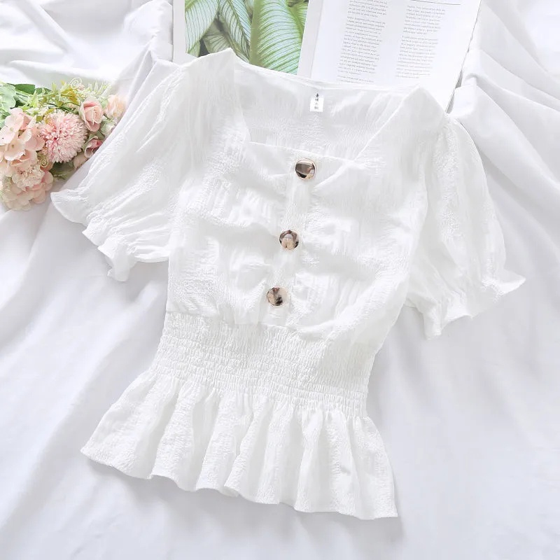Áo Kiểu Tay Ngắn Màu Trơn C8947