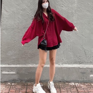 Áo sơ mi form rộng chất lụa tay bồng