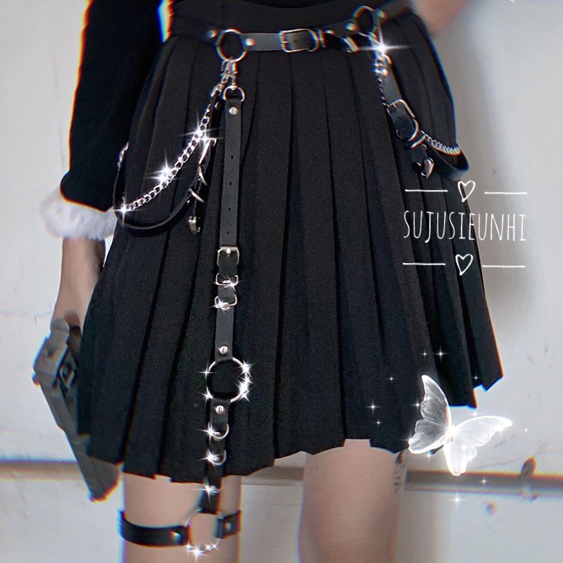 Thắt lưng da dáng chuỗi liền dây xích gothic lolita kèm choker đeo đùi loại dài phong cách punk