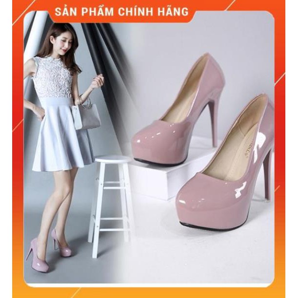 Giày cao gót mũi trong da bóng cao 12p gót và độn đế trước 4p giá siêu yên thương -k9