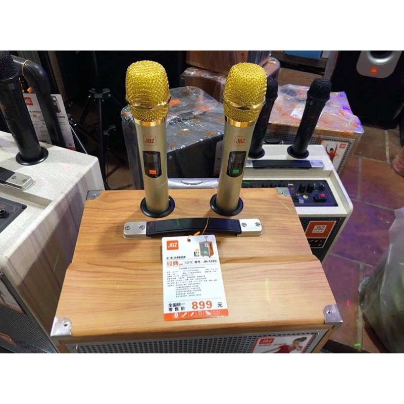 Loa karaoke di động JBZ 1203 hát karaoke cực hay, kèm 2 micro nhôm UHF không dây
