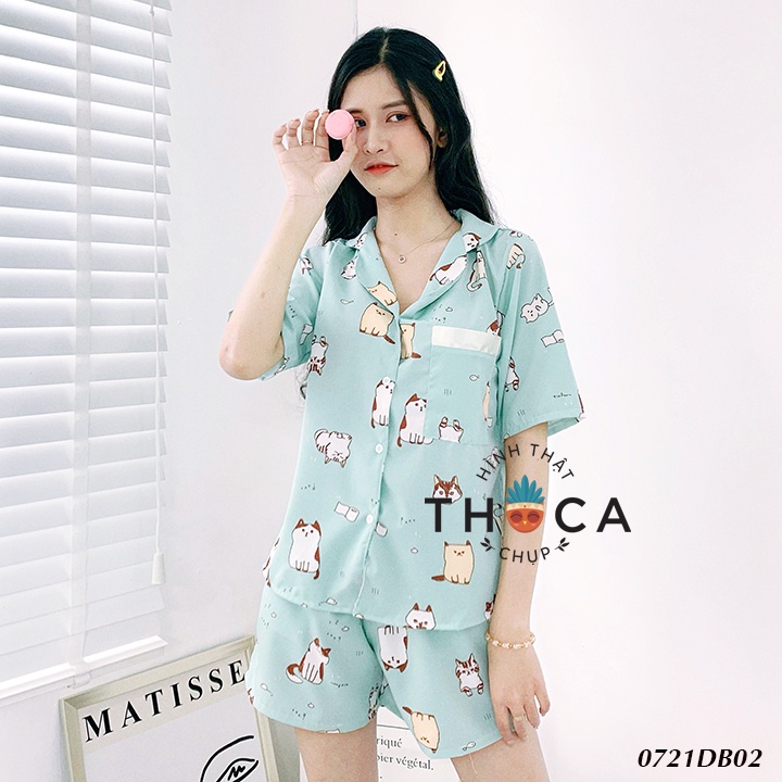 Đồ bộ pijama mặc nhà ngắn tay nhiều họa tiết THOCA HOUSE freesize dưới 57kg, mát mẻ, thoải mái, phù hợp mùa hè