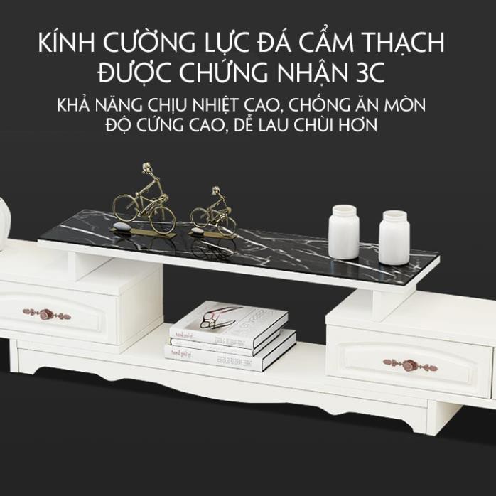 Kệ ti vi + Bàn trà mặt kính cường lực, phong cách hiện đại sang trọng , chống sước.