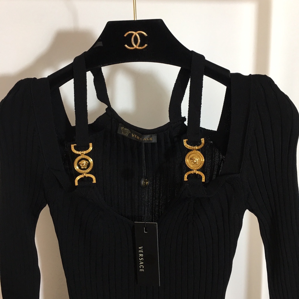 Váy len nữ thời trang cao cấp Versace thiết kế ôm sát, co giãn, phong cách quyến rũ, thu hút