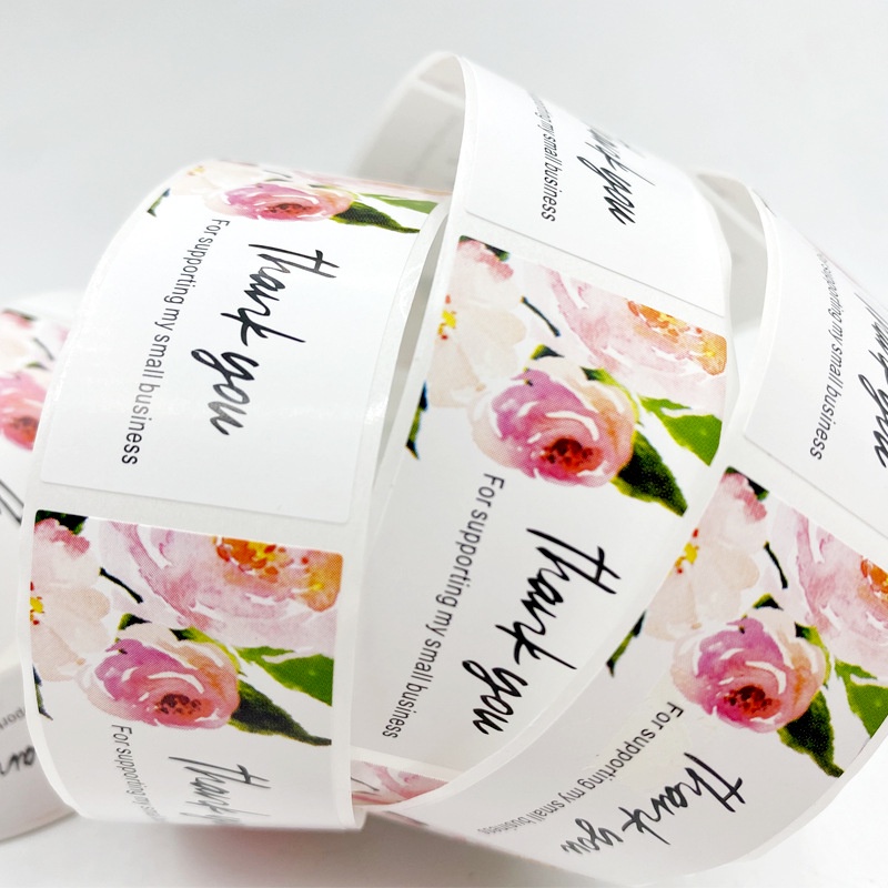 Tem Sticker Thank you in màu tự dính - Tem cảm ơn in hoa hình  kiểu tem dài hình chữ nhật