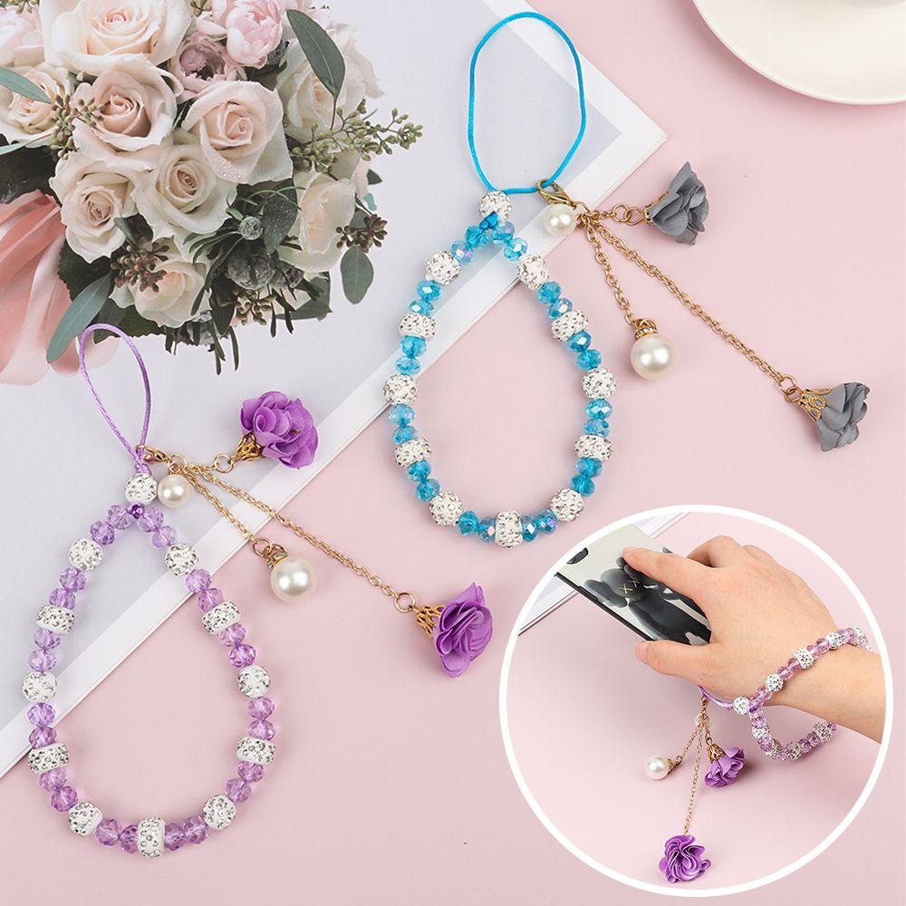 Dây Đeo Điện Thoại / Chìa Khóa Màu Cầu Vồng Dễ Thương|Ốp Điện Thoại Họa Tiết Hoa Kèm Dây Đeo Tay Và Móc Khóa Xinh Xắn