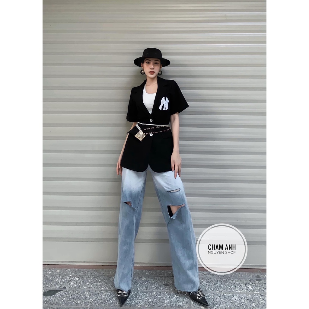 Áo khoác vest 2 màu trắng đen chữ N cực chất