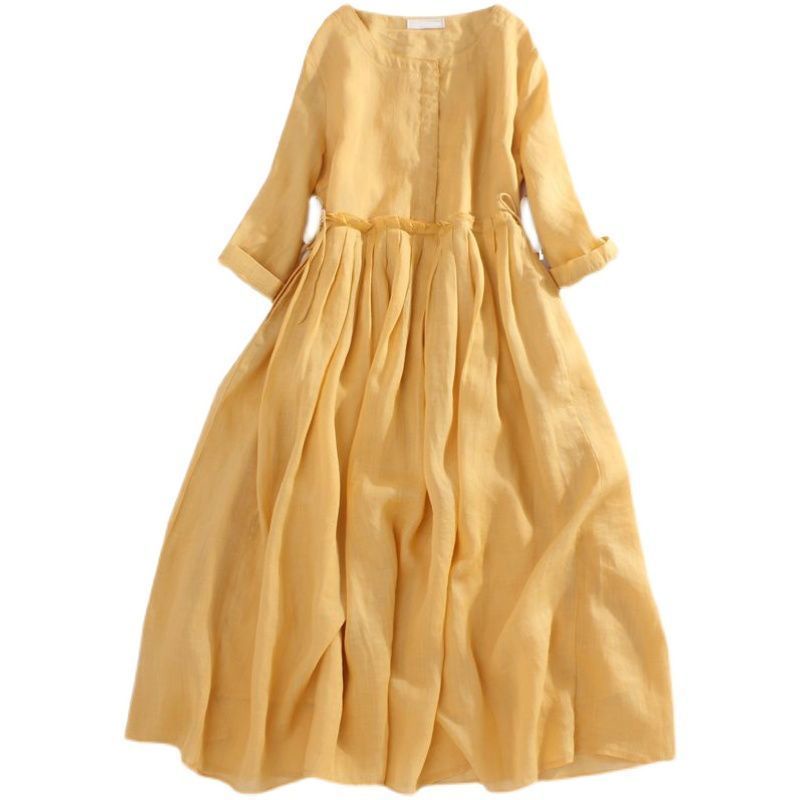 Đầm Cotton Lanh Dài Vừa Tay Dáng Chữ a Phong Cách Mới Dành Cho Nữ