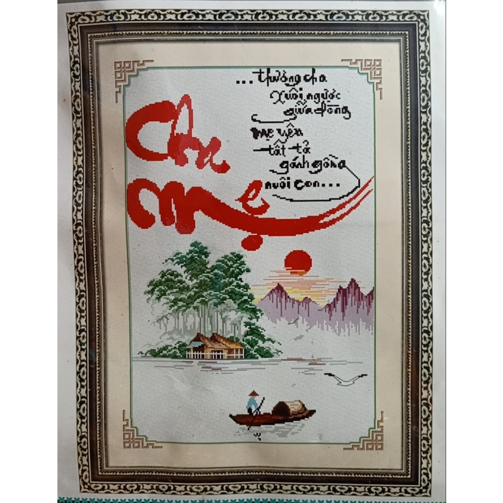 Tranh thêu kín thư pháp Cha mẹ kích thước 49*70cm