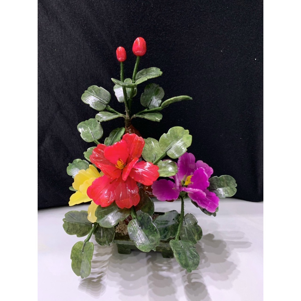 Cây hoa đá , cây hoa Mẫu Đơn Phong Thủy Bằng Đá Serpentine - Cao 30cm