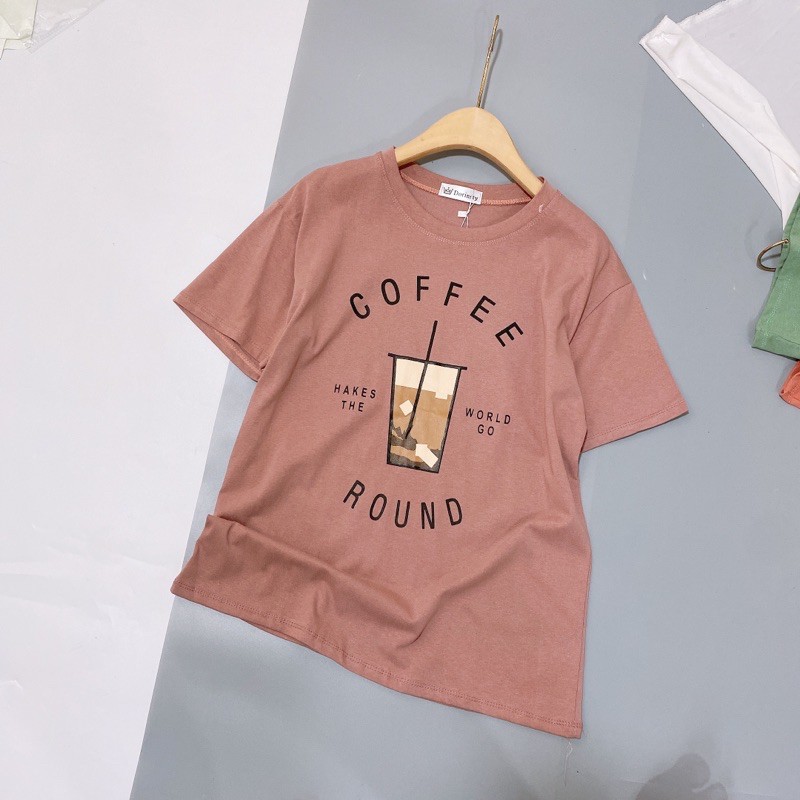 Áo phông teen coffee dáng rộng cổ tròn, Áo thun ngắn tay form rộng dáng dài AS1910 - NhiNhi Shop