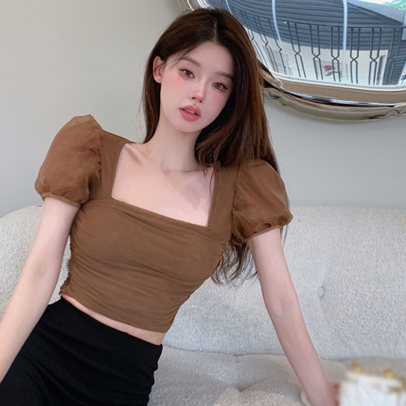 Áo Tay Phồng Xếp Ly Ôm Dáng Màu Sắc Ngọt Ngào Phong Cách Hàn Quốc