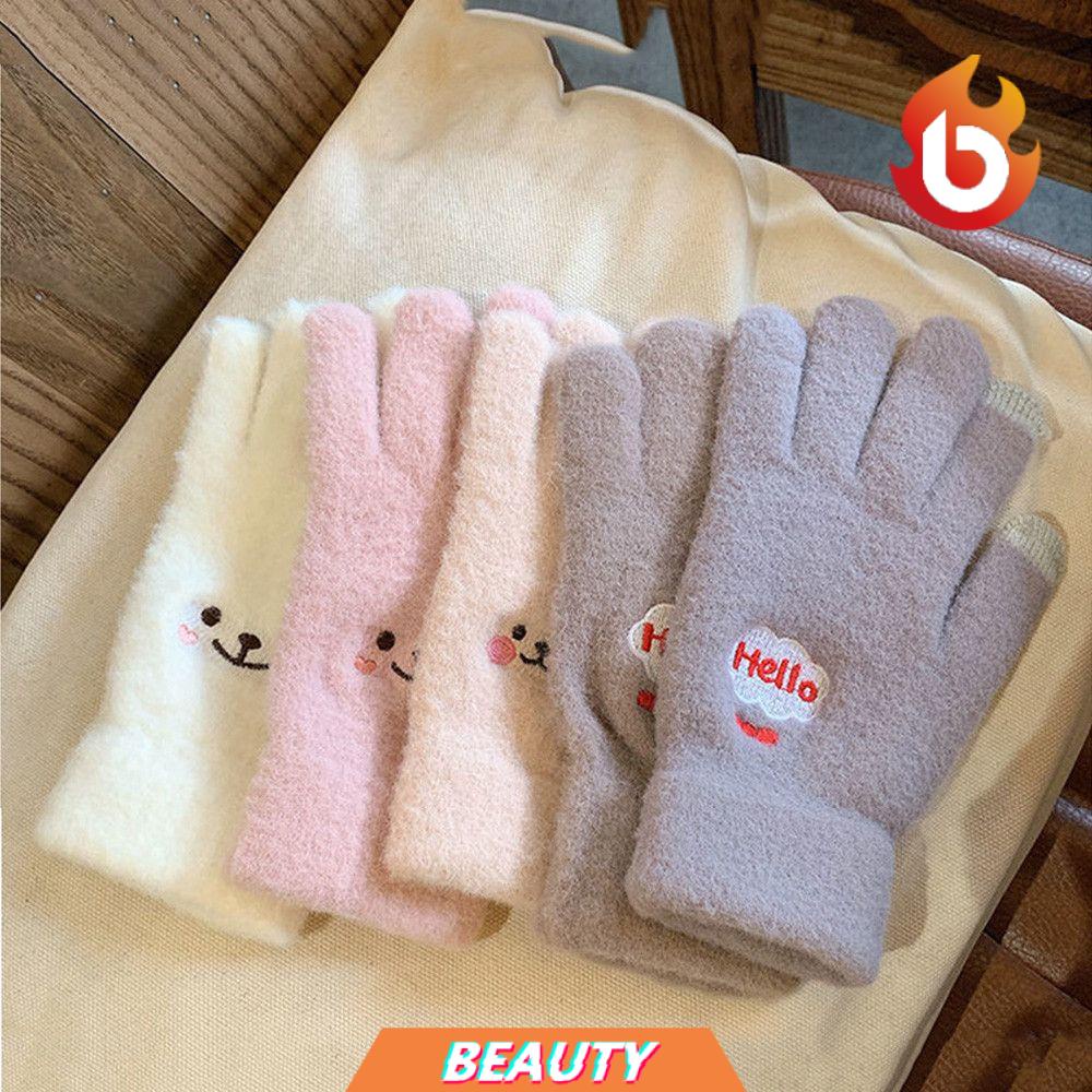 Găng tay len cashmere dày dặn giữ ấm mùa đông thiết kế dễ thương có thể dùng màn hình cảm ứng cho nữ