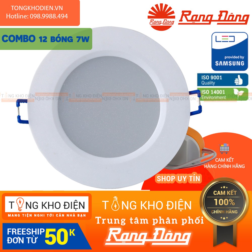 [COMBO 12 Bóng] Đèn led ầm trần downlight 7w lỗ khoét 90mm Rạng Đông, ChipLed Samsung