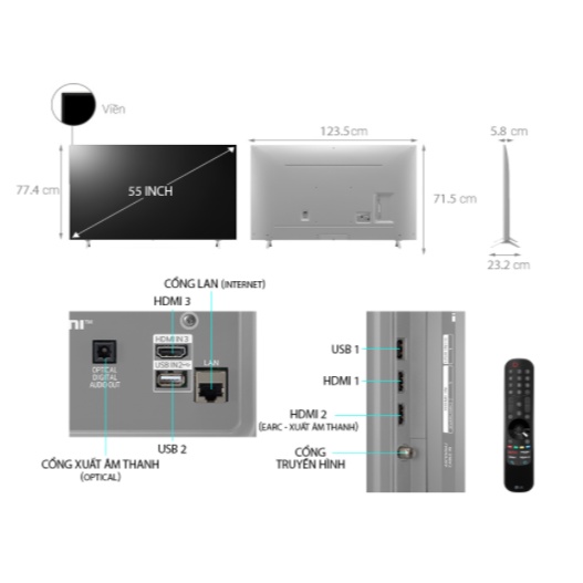 Tivi LG 55 Inch 4K 55NANO77TPA ThinQ AI - Model 2021-Smart Nanocell  [Giá Siêu Rẻ]