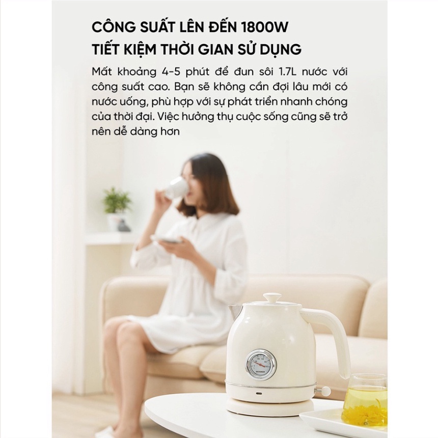 Ấm cực nhanh Xiaomi Qcooker Có đồng hồ thời trang Đo nhiệt Nước Ruột Inox 304 kiến thiết phong thái Retro Cổ Điển