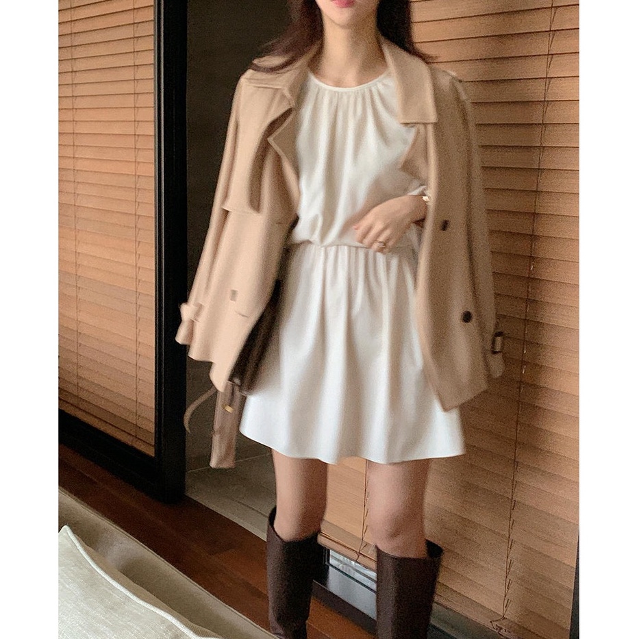 Đầm tay dài cổ tròn cột dây phong cách Hàn Quốc thanh lịch 46261