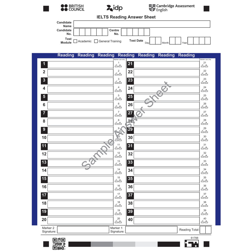 Bộ mẫu giấy thi IELTS - IELTS Answer Sheet - Khổ A4 - ĐL 70msg
