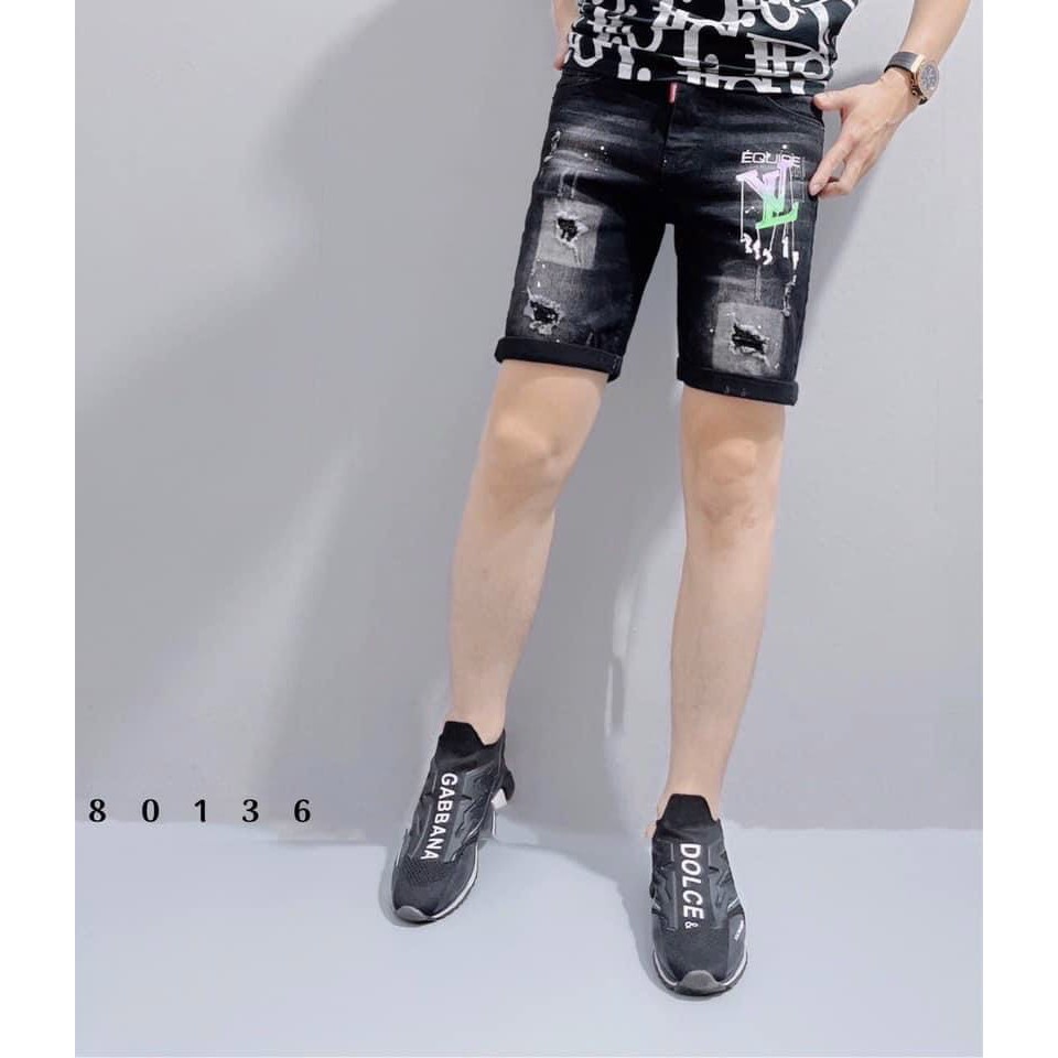 Quần short jean nam cao cấp đen rách chất bò giá rẻ thêu logo co giãn nhẹ khóa lệch CHIRSTIAN DIOR