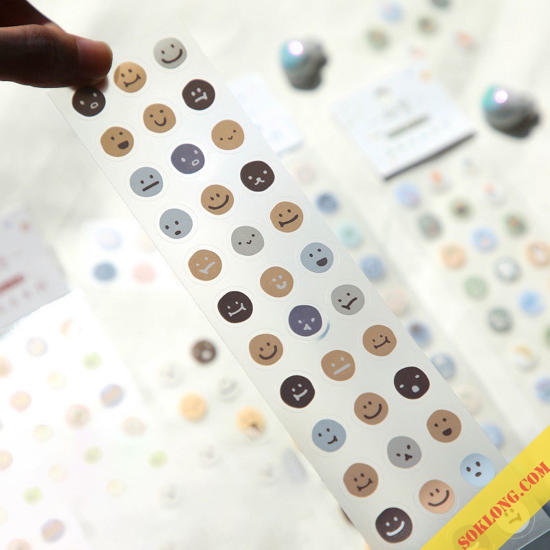 Set 57 sticker miếng dán icon tròn cute hình khuôn mặt/ đồ ăn/ đồ tiện ích Tuệ Minh